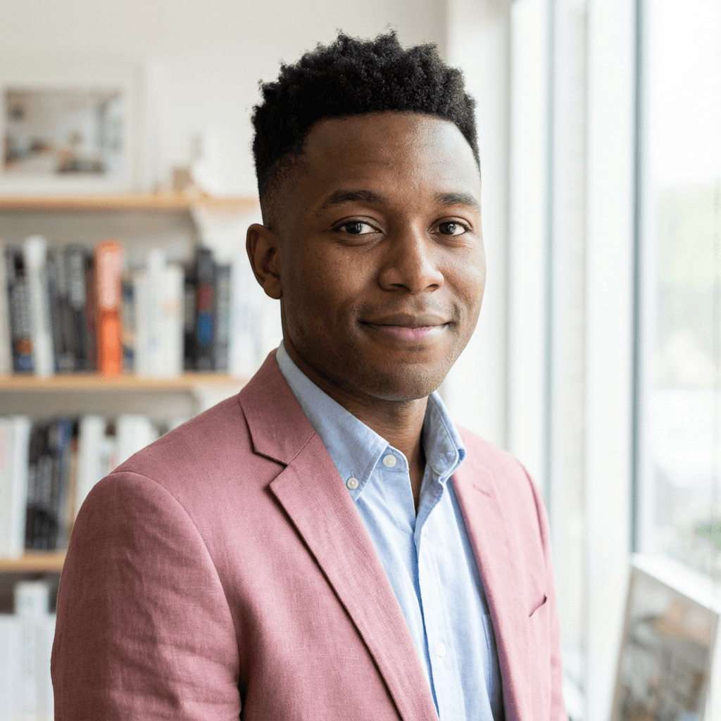 Portrait of David Okafor, produce buyer at a local market